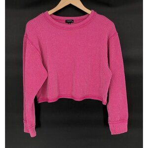 Originality Pink Ribbed Cropped Long Sleeve Top Womens XS y2k Coquette Feminine